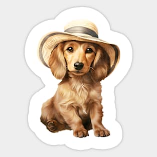 Watercolor Dachshund Dog in Straw Hat Sticker